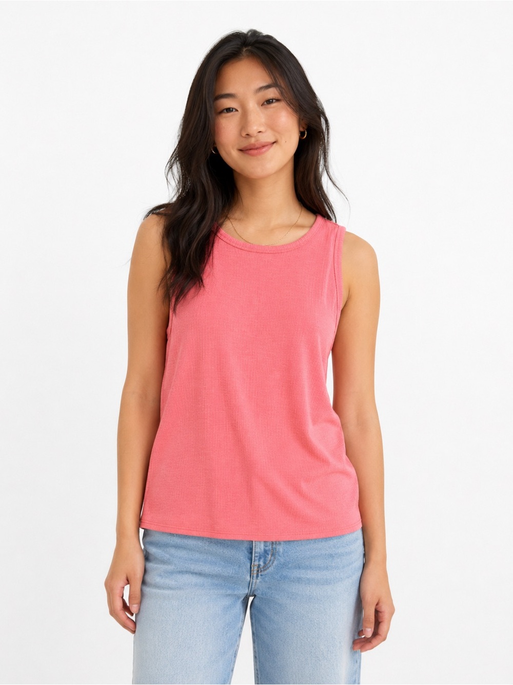 Old Navy Tank Top Luxe Coral Ribbed Size L Relaxed Fit Stretch Casual Coastal